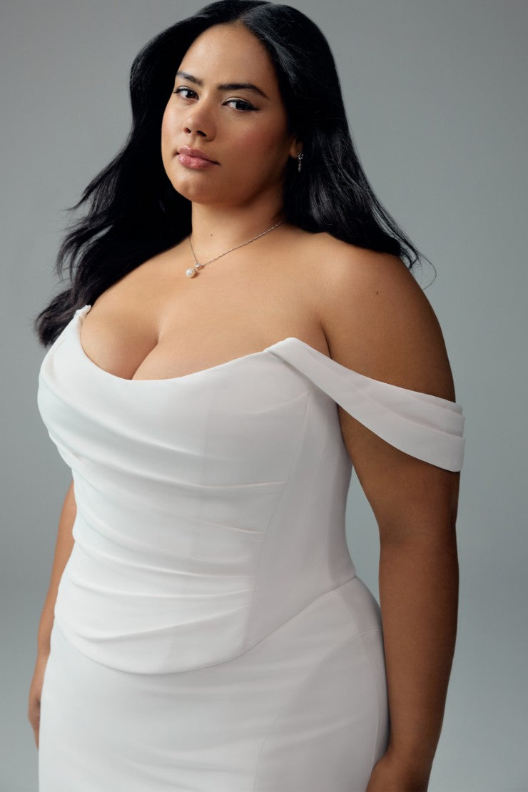 Plus Size Satin Mermaid Wedding Dress with Off Shoulder Straps and Sweep Train
