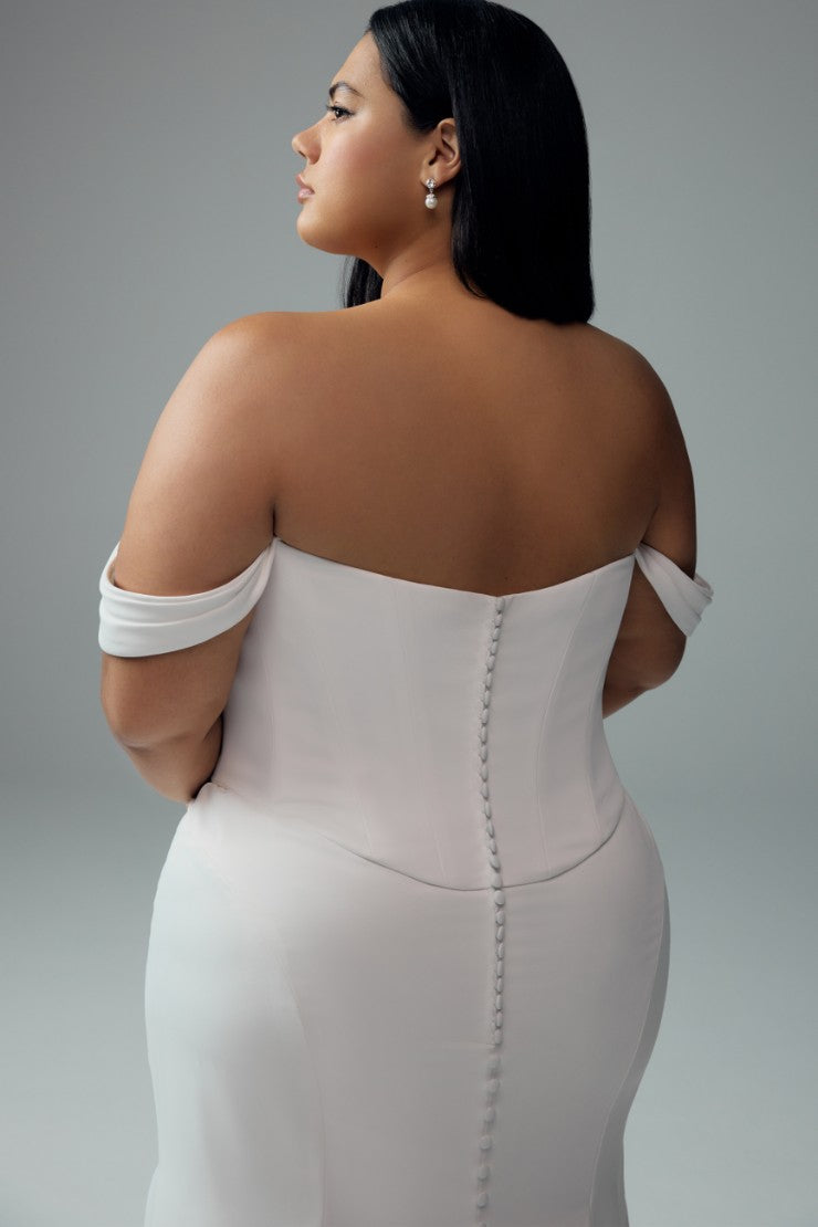Plus Size Satin Mermaid Wedding Dress with Off Shoulder Straps and Sweep Train