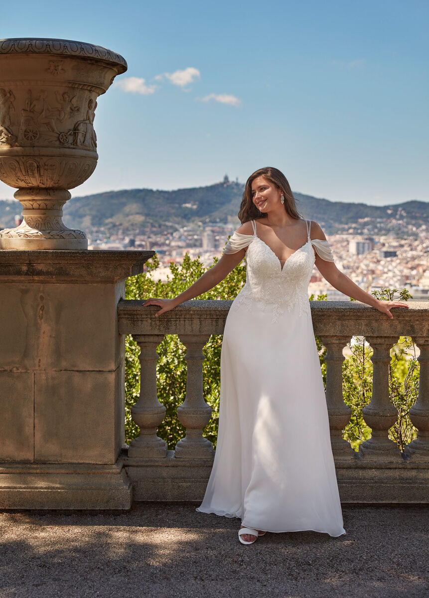 CANANTA Bridal plus size chiffon A-line wedding dress back view
