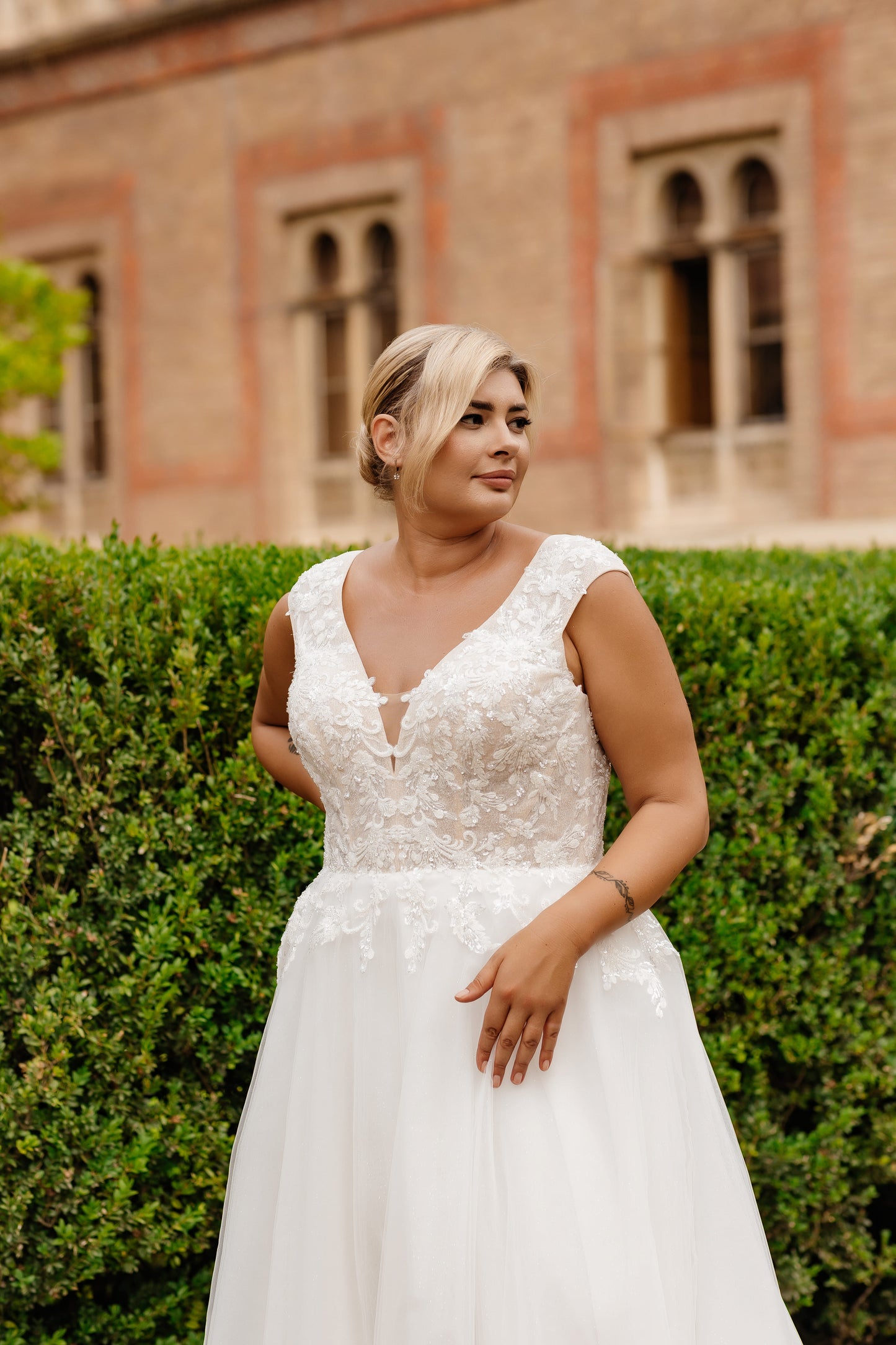 Bridal dress with cap sleeves available in inclusive and custom sizing