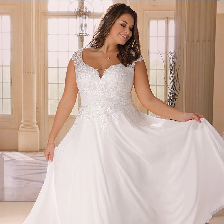 Civil wedding dress for plus size bride with soft and elegant style