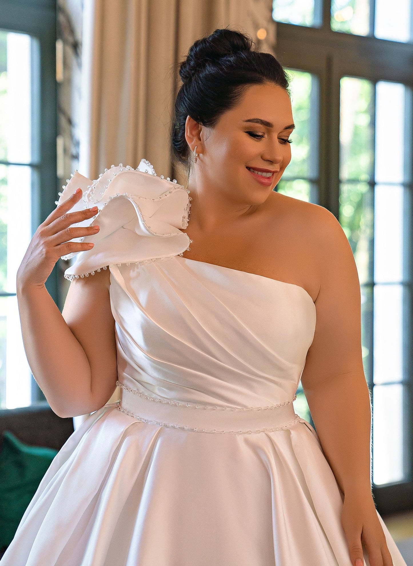 Elegant plus size one-shoulder bridal gown