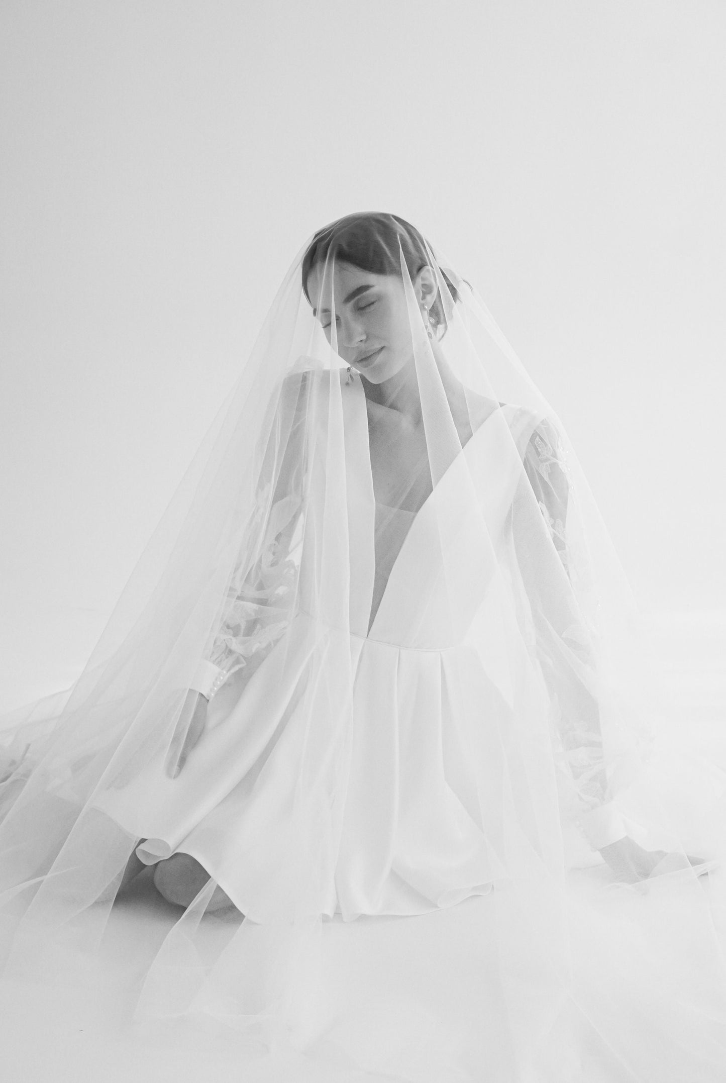 Ivory Short Wedding Dress: Satin Elopement Gown with Lace Sleeves