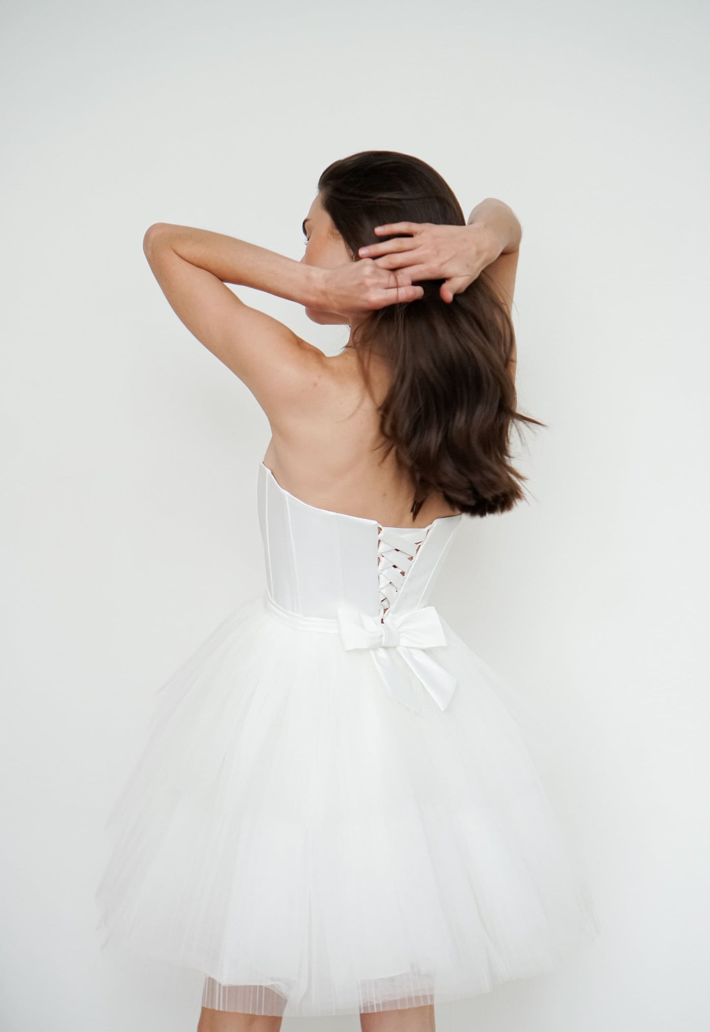 Mini Wedding Dress: Satin Corset, Tulle Skirt, Elopement Gown