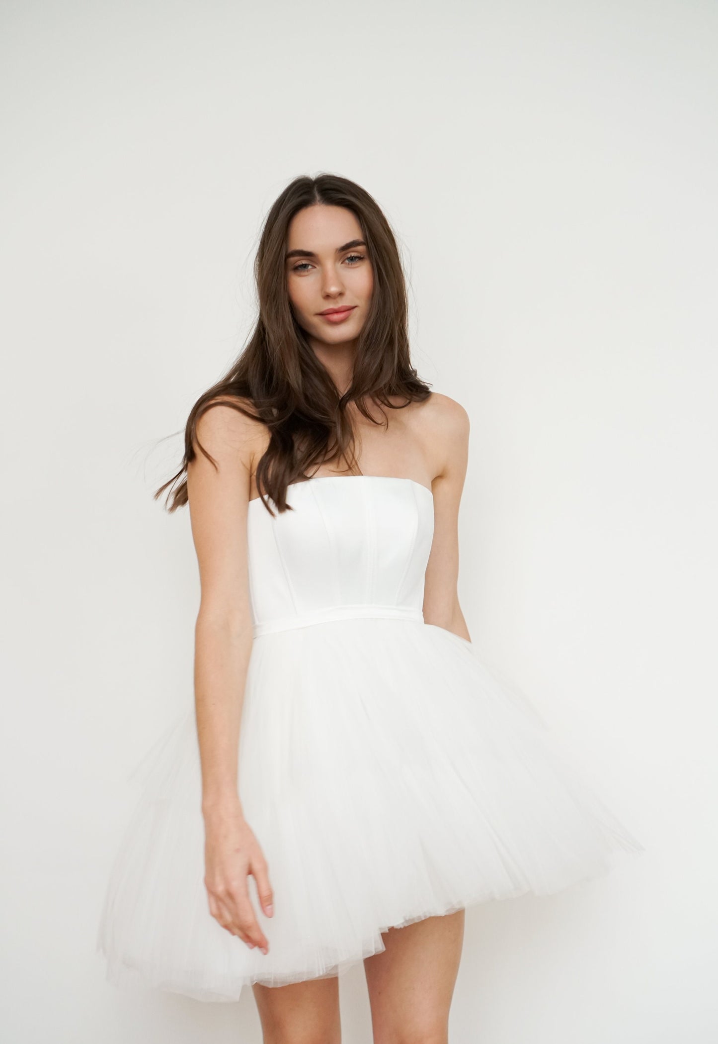 Mini Wedding Dress: Satin Corset, Tulle Skirt, Elopement Gown