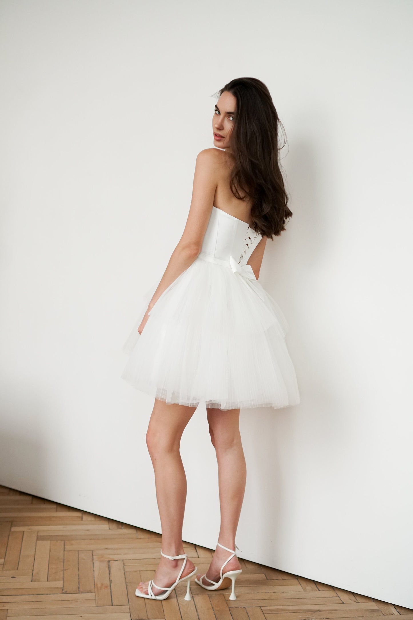 Mini Wedding Dress: Satin Corset, Tulle Skirt, Elopement Gown