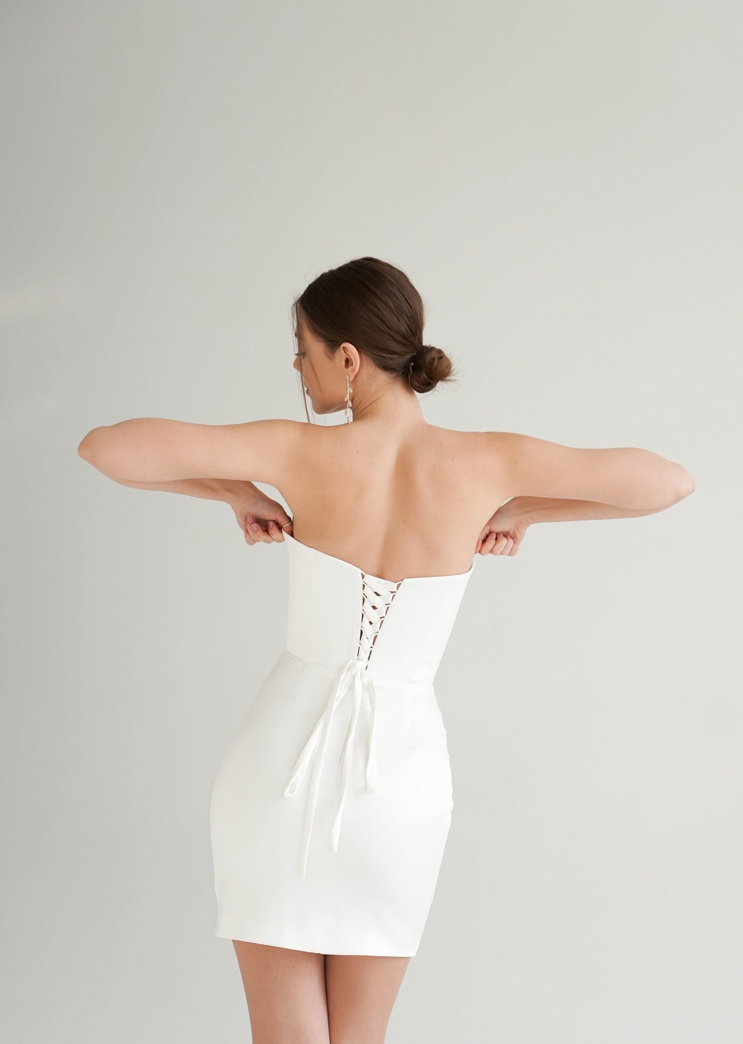Mini Wedding Dress: Stretch Satin Corset, Lace-Up Back