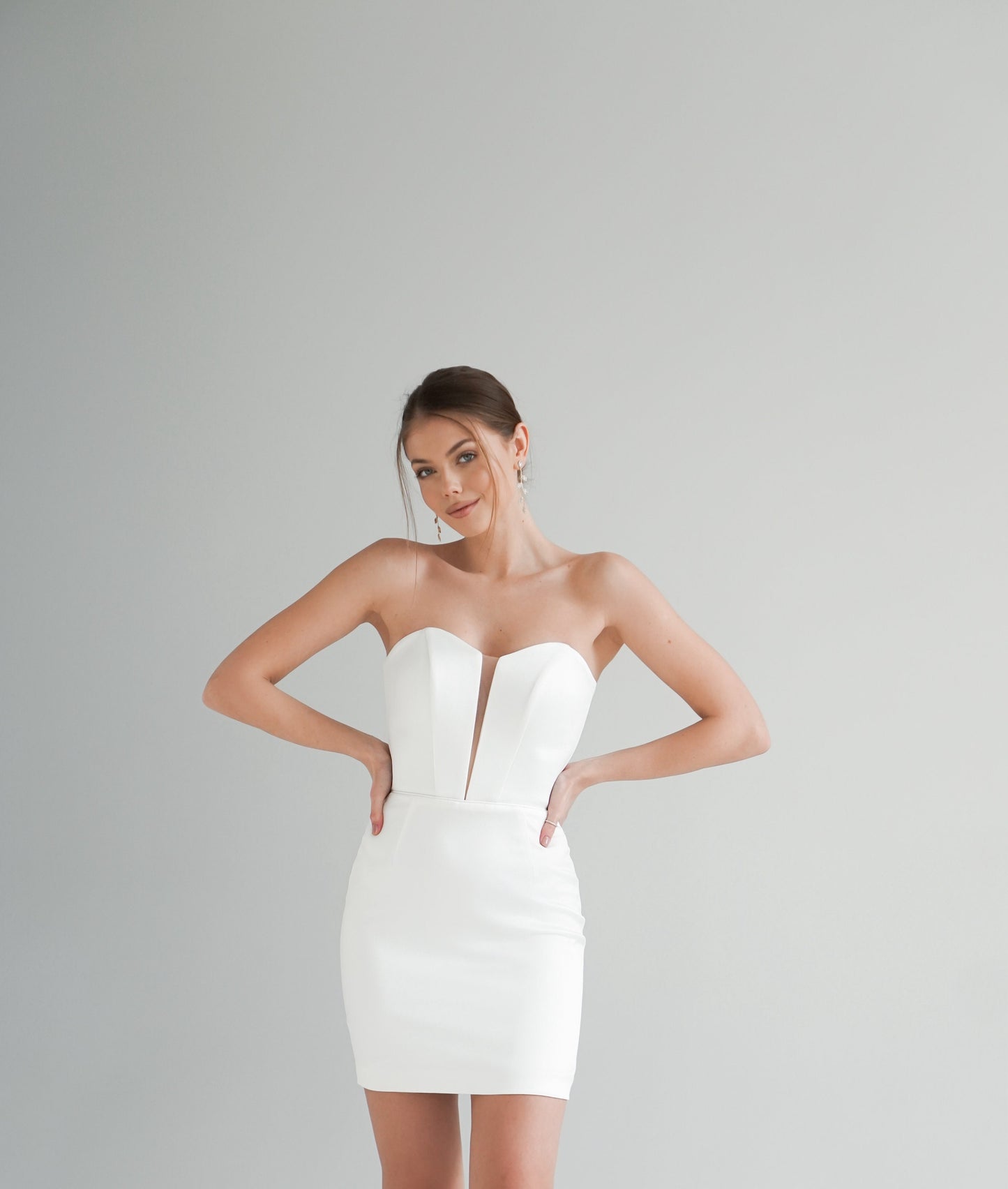 Mini Wedding Dress: Stretch Satin Corset, Lace-Up Back