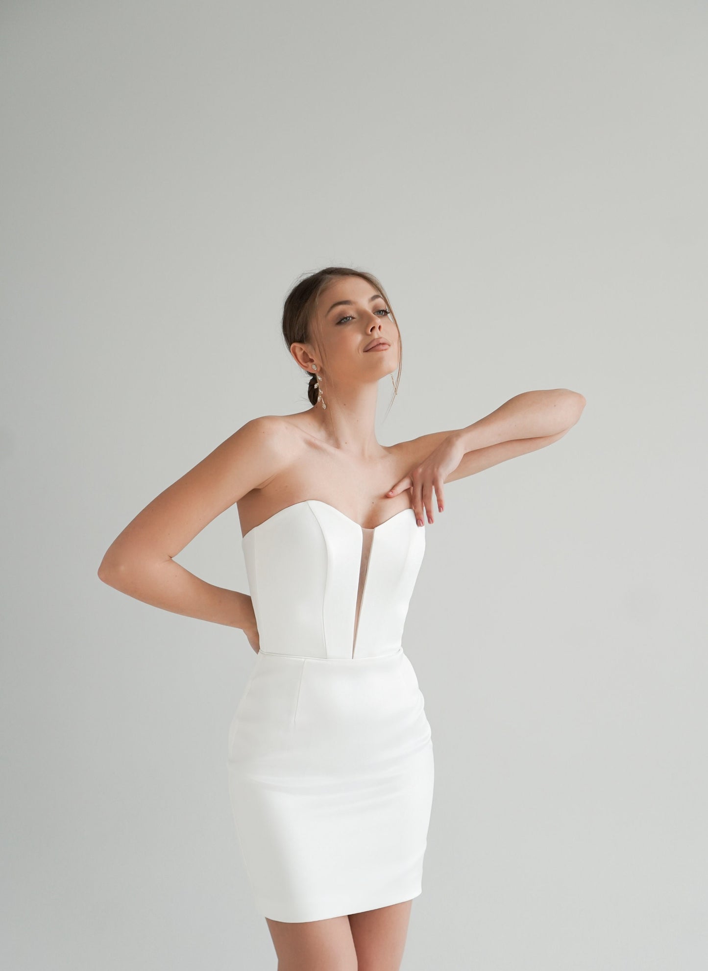 Mini Wedding Dress: Stretch Satin Corset, Lace-Up Back