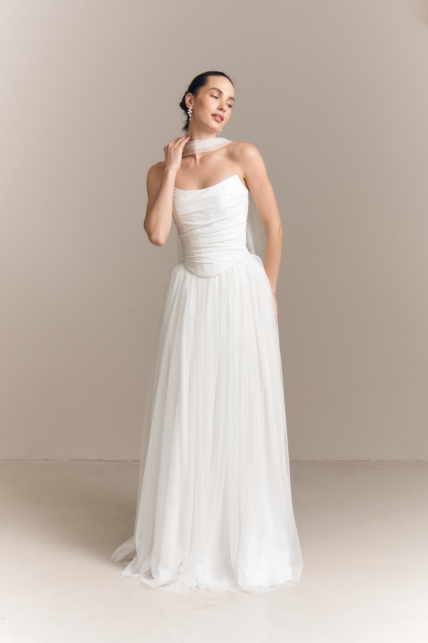 Set wedding corset and skirt, Minimalist Wedding Dress, Simple Wedding Dress, Sharf Neck wedding dress, Basques Waist Corset, Collette Set