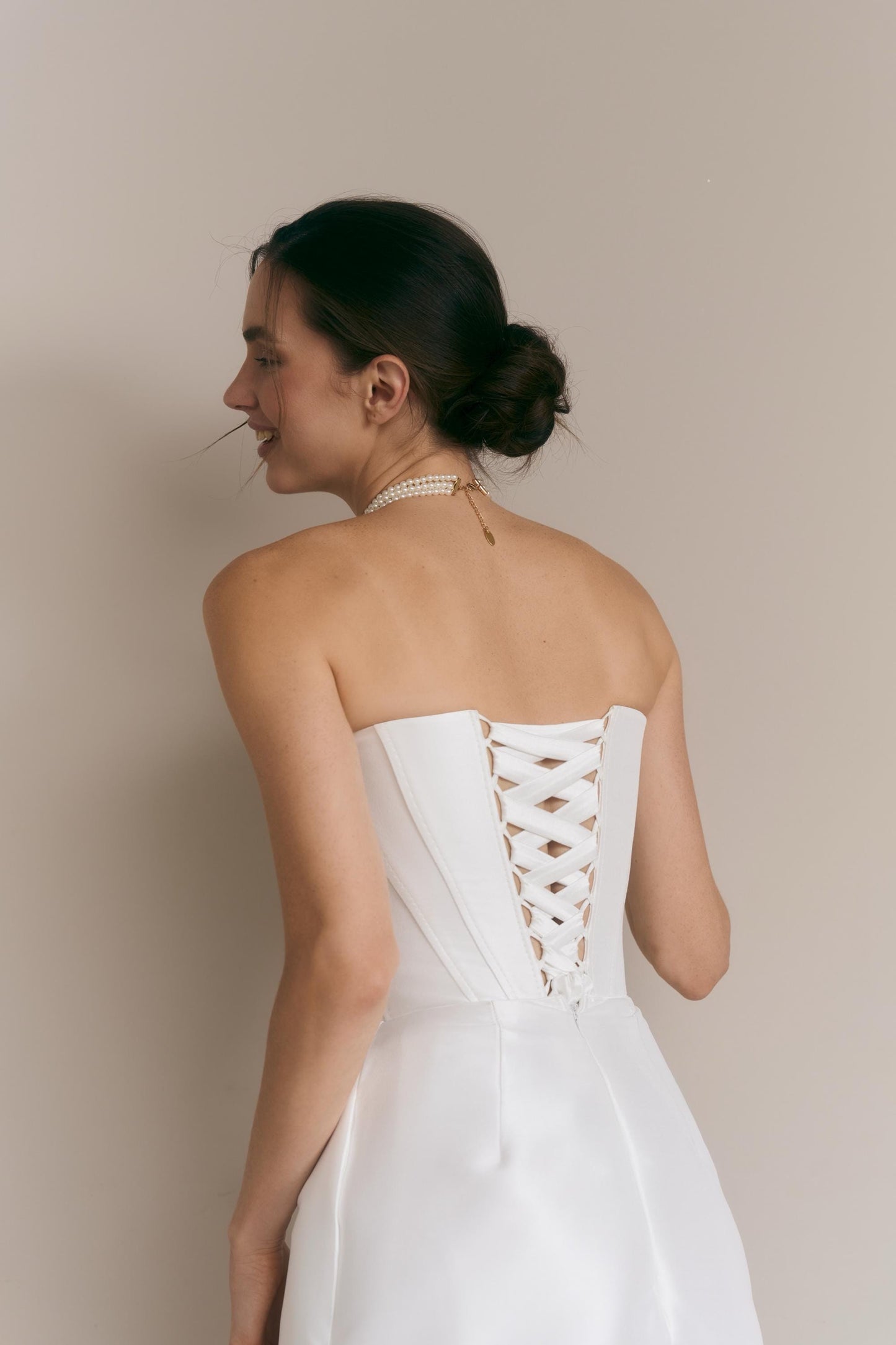 Mikado Mini Wedding Dress: Strapless Corset, Lace-Up Back