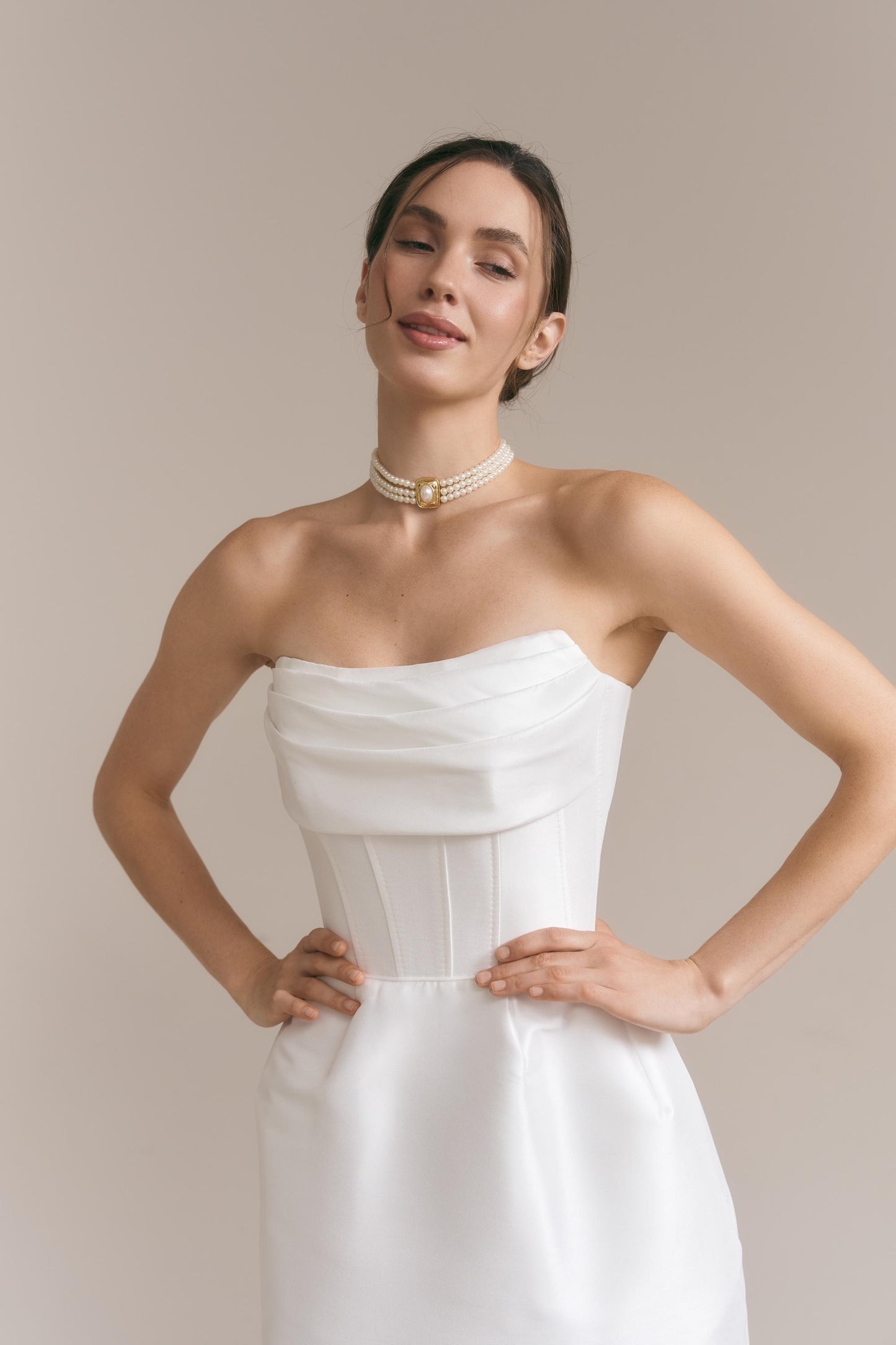 Mikado Mini Wedding Dress: Strapless Corset, Lace-Up Back