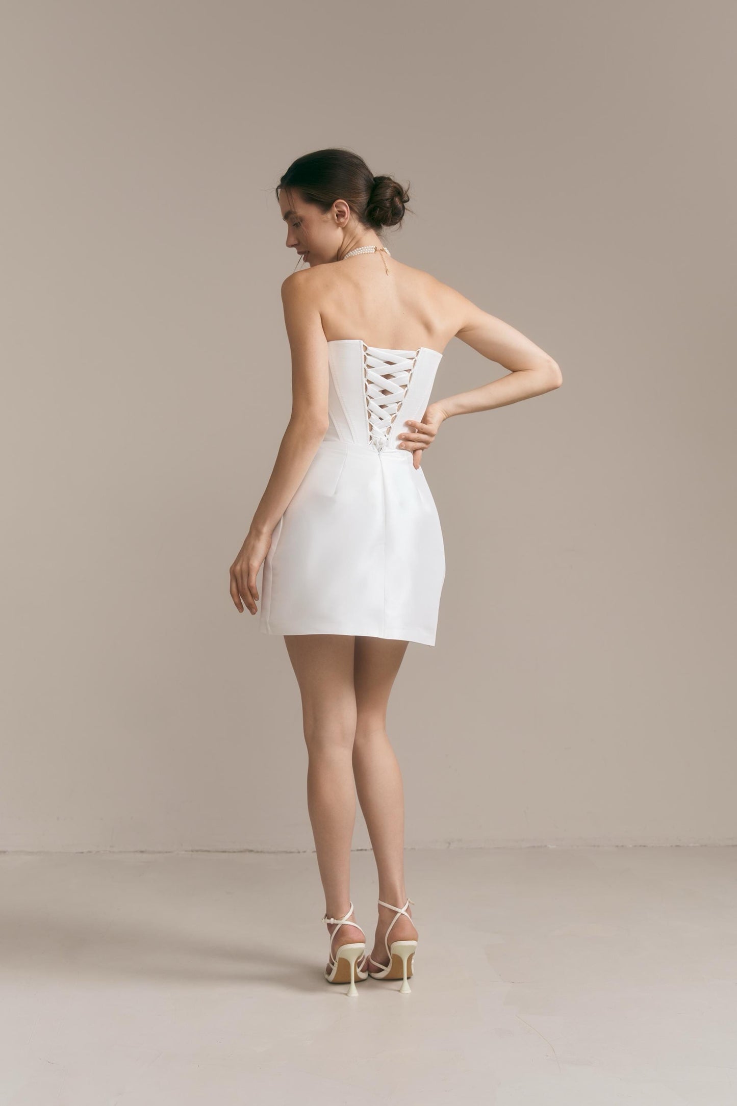 Mikado Mini Wedding Dress: Strapless Corset, Lace-Up Back