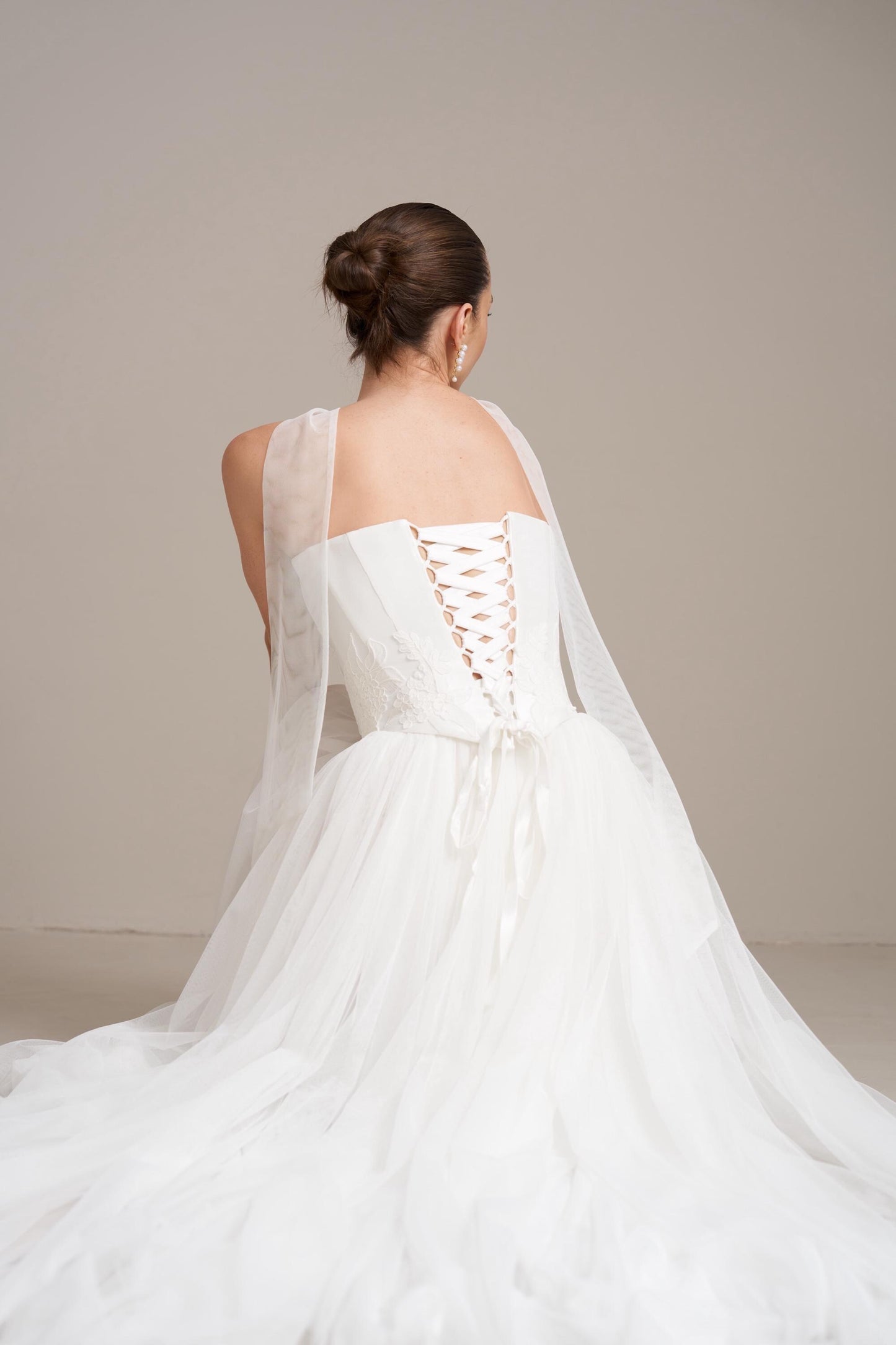 Lace Appliqué Mikado Bridal Corset: Drop Waist Wedding Top