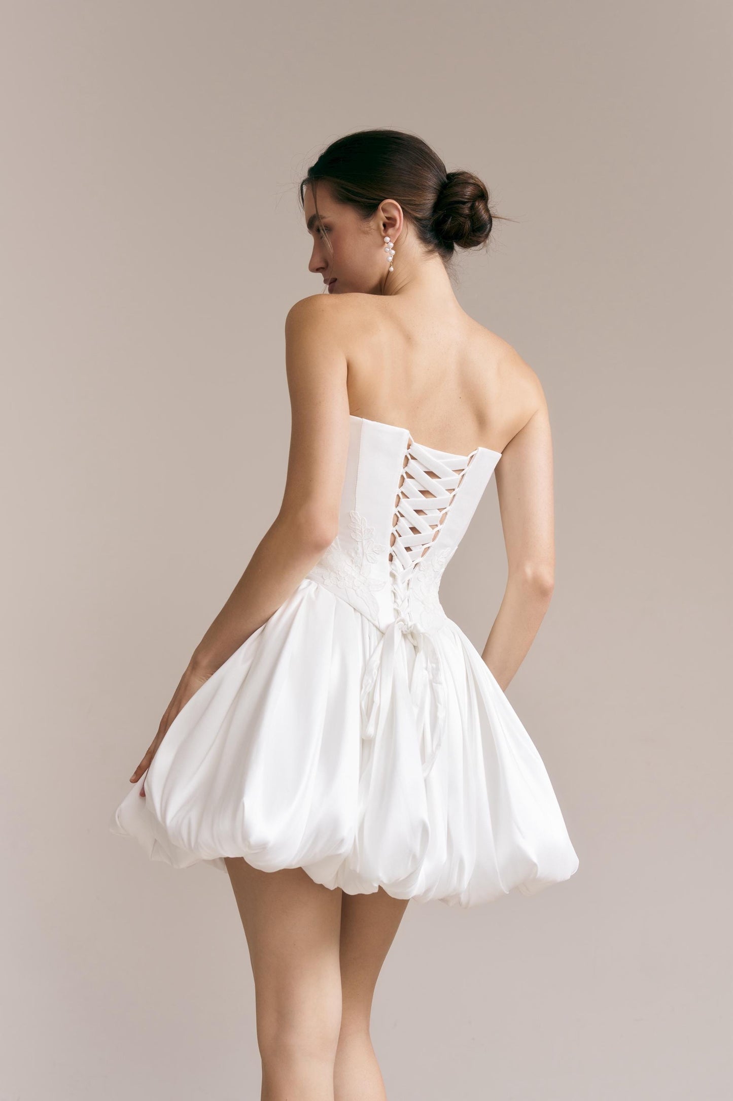 Lace Appliqué Mikado Bridal Corset: Drop Waist Wedding Top