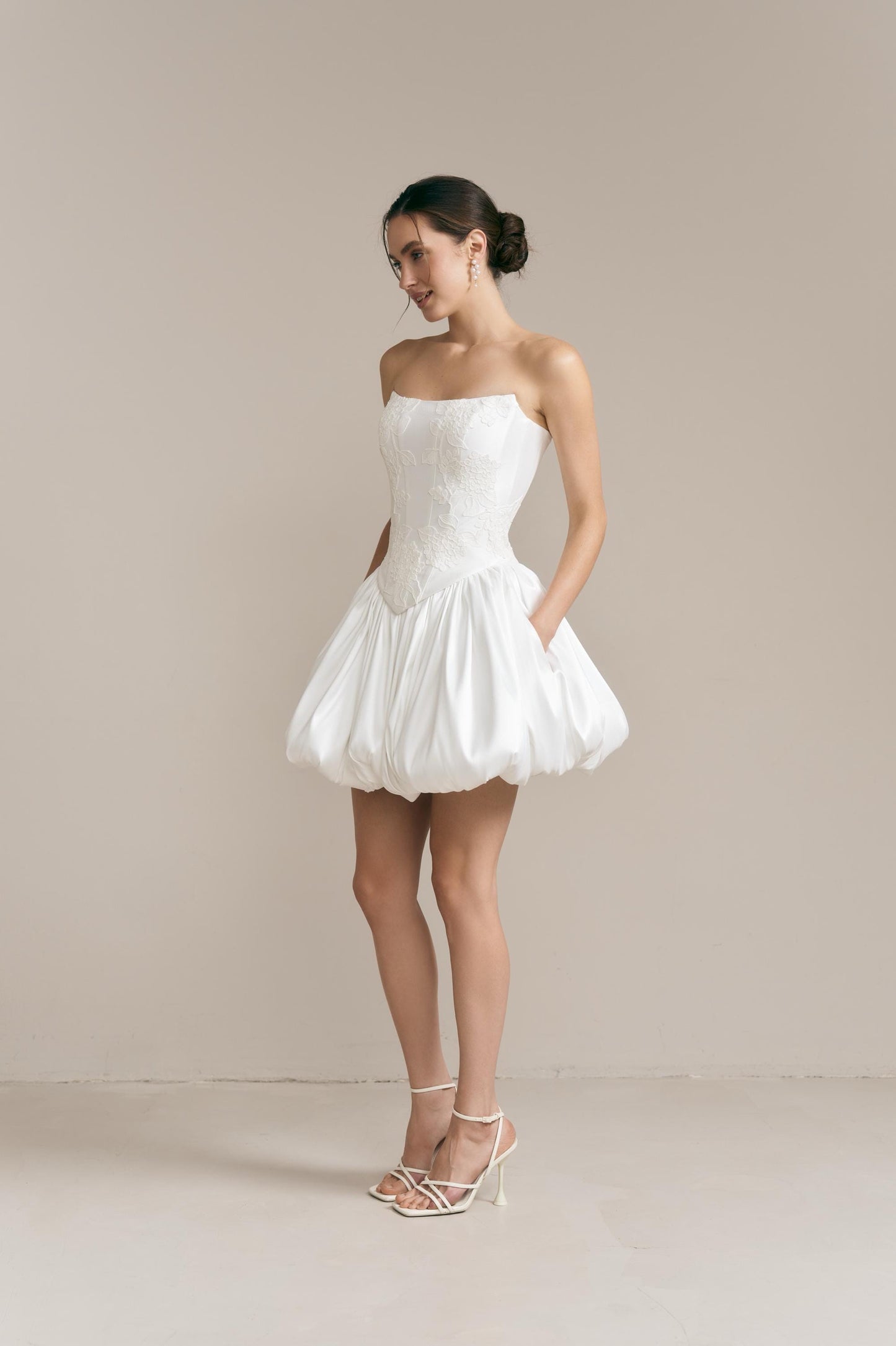 Lace Appliqué Mikado Bridal Corset: Drop Waist Wedding Top