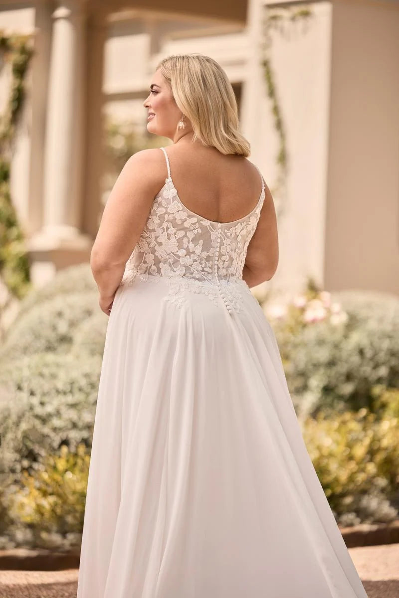 lace applique bodice wedding dress styled for plus size brides with elegance
