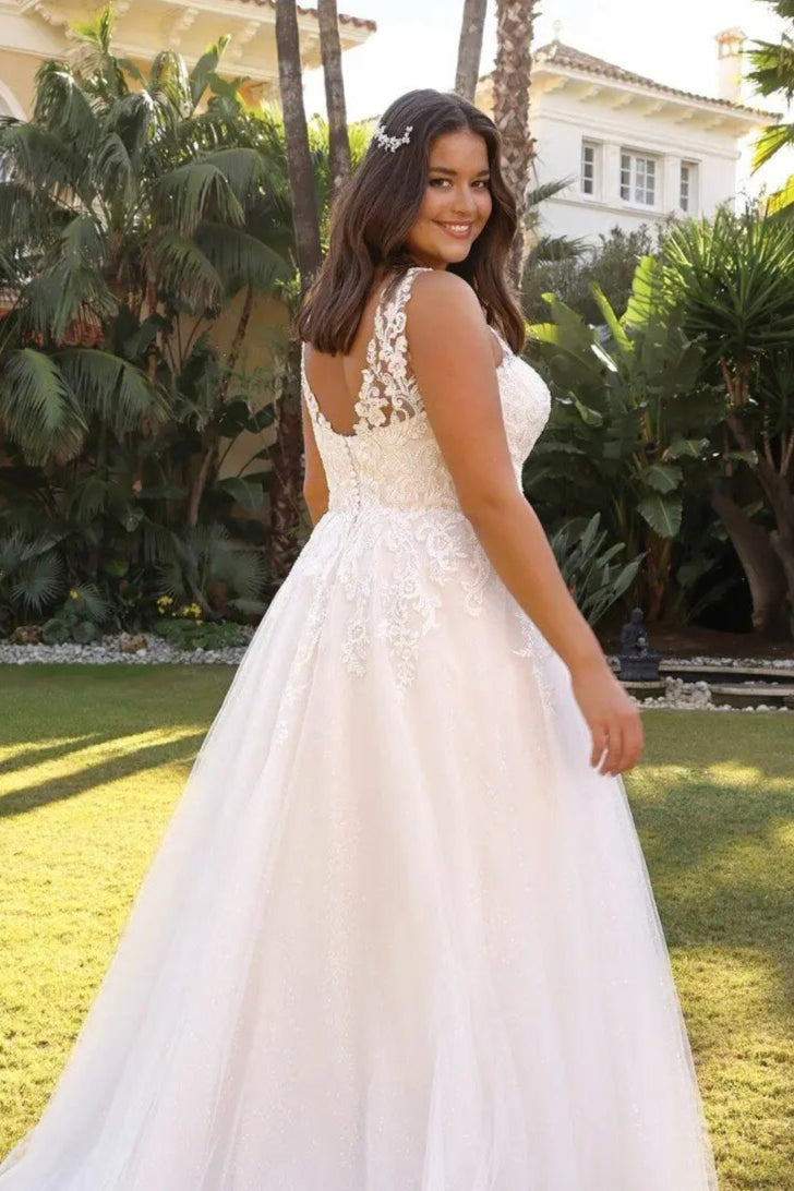 Lightweight A-line wedding gown for plus size civil ceremony bride