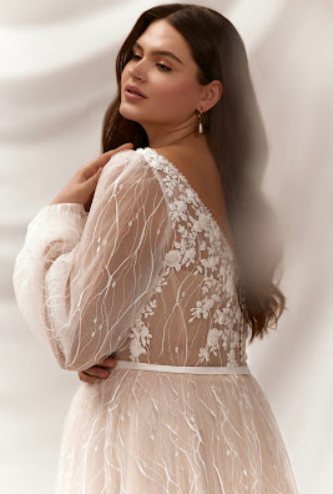 Plus size lace A-line wedding dress back view