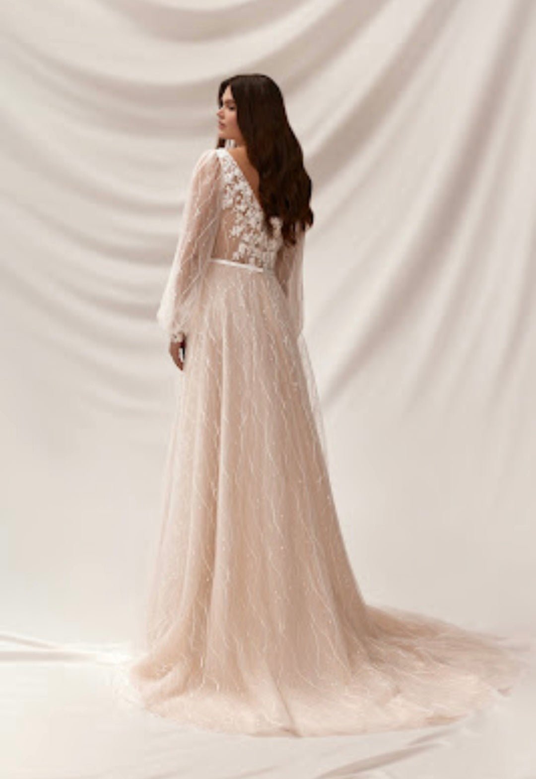 Romantic plus size double V-neck bridal gown