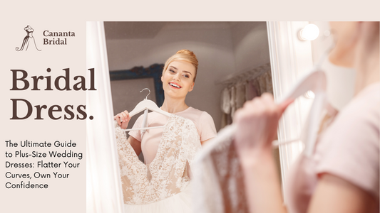 Plus-size bride smiling in a custom A-line wedding dress with lace sleeves, feeling confident and radiant on her wedding day.