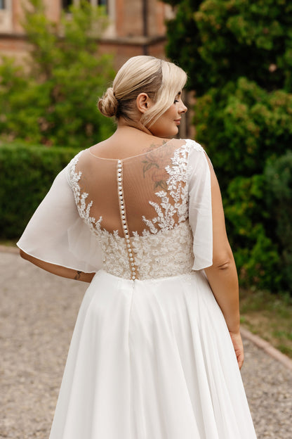 Elegant Plus Size Chiffon A-Line Wedding Dress with Sheer Lace Bodice