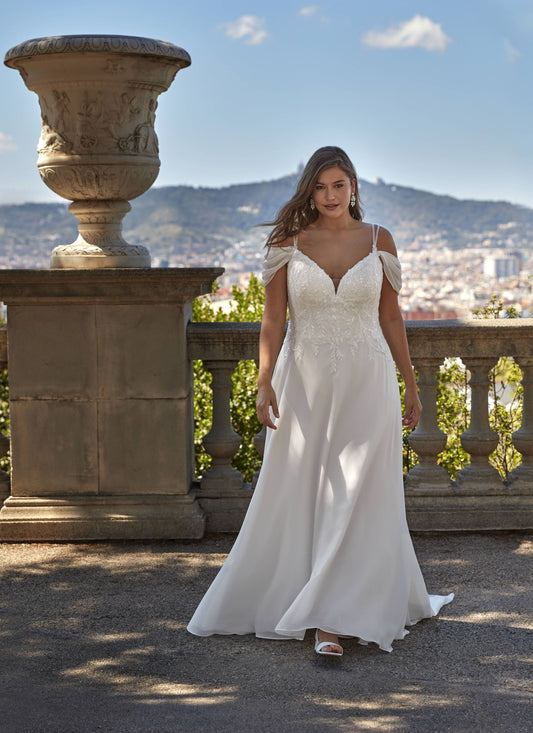 CANANTA Bridal plus size chiffon A-line wedding dress front view