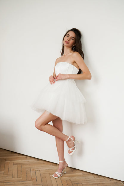 Mini Wedding Dress: Satin Corset, Tulle Skirt, Elopement Gown