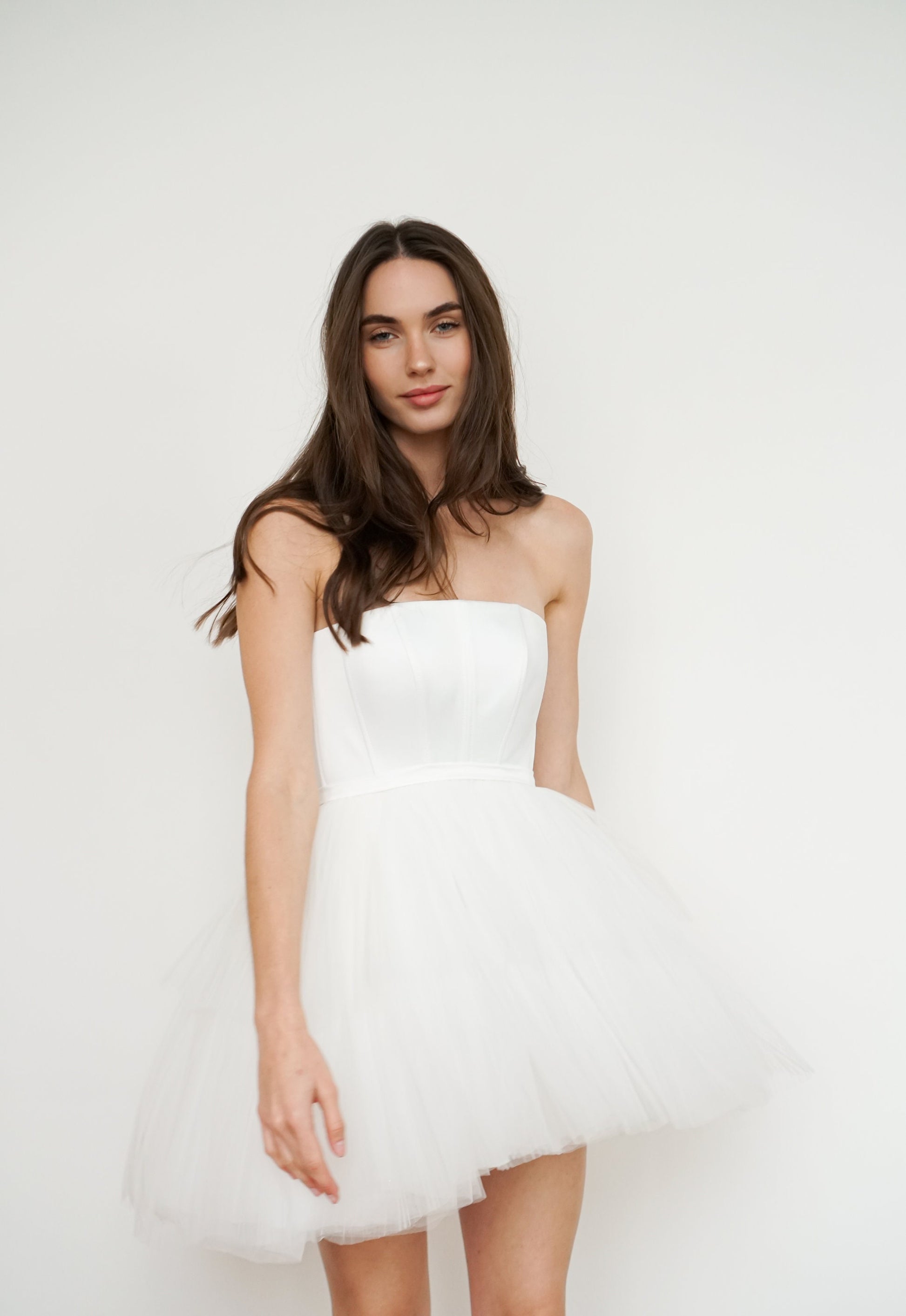 Mini Wedding Dress: Satin Corset, Tulle Skirt, Elopement Gown