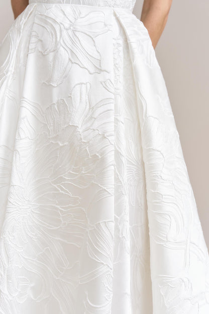 Floral Jacquard Midi Wedding Dress: Silk Blend, Tea Length
