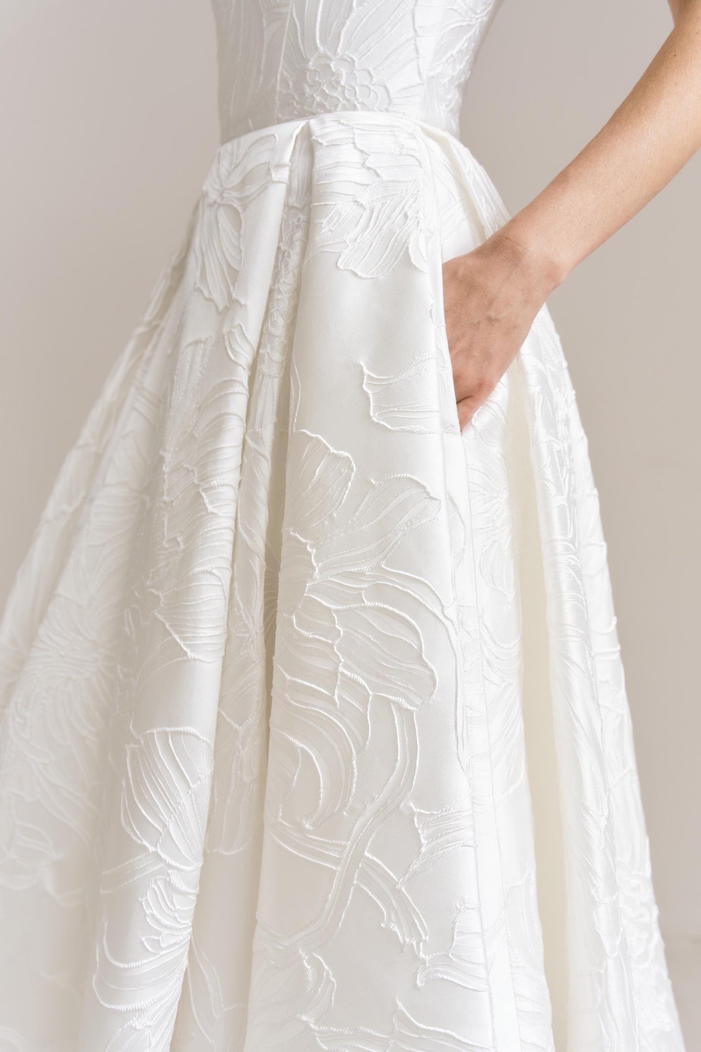 Floral Jacquard Midi Wedding Dress: Silk Blend, Tea Length