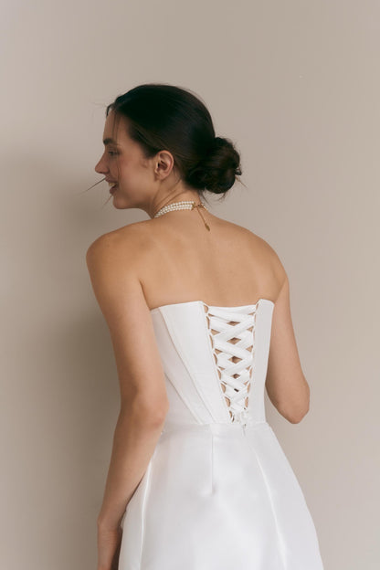 Mikado Mini Wedding Dress: Strapless Corset, Lace-Up Back