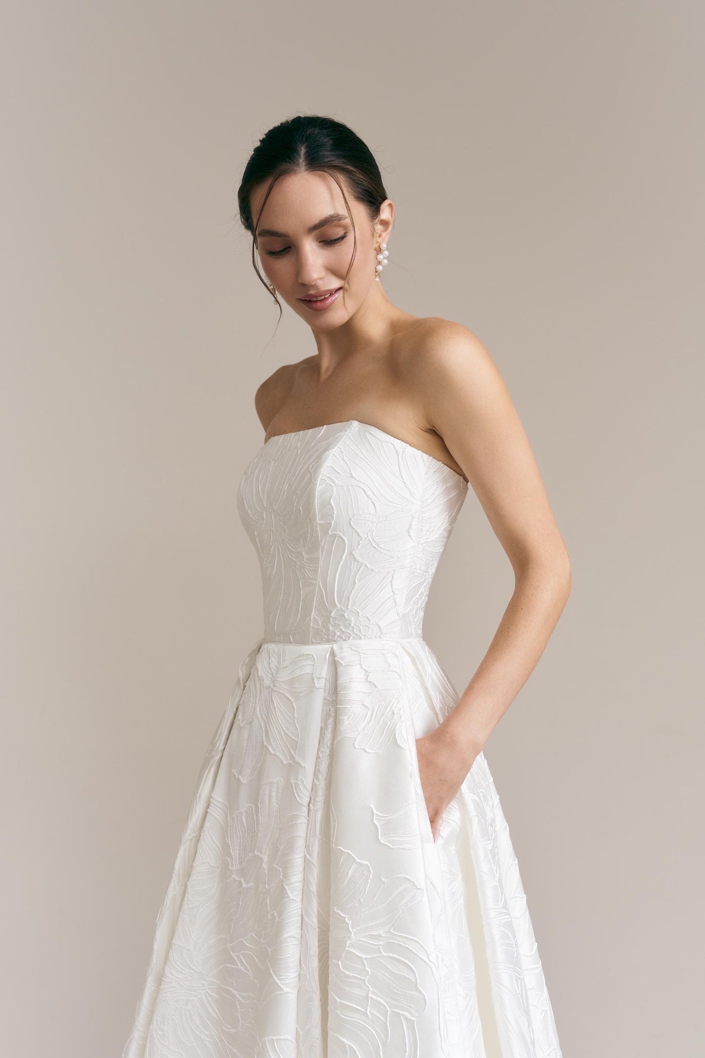 Floral Jacquard Midi Wedding Dress: Silk Blend, Tea Length