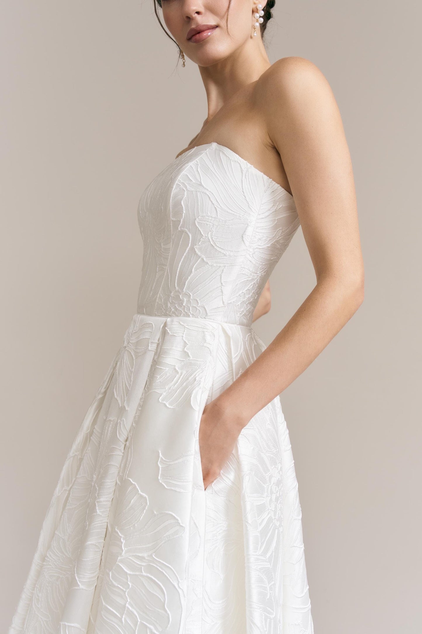 Floral Jacquard Midi Wedding Dress: Silk Blend, Tea Length