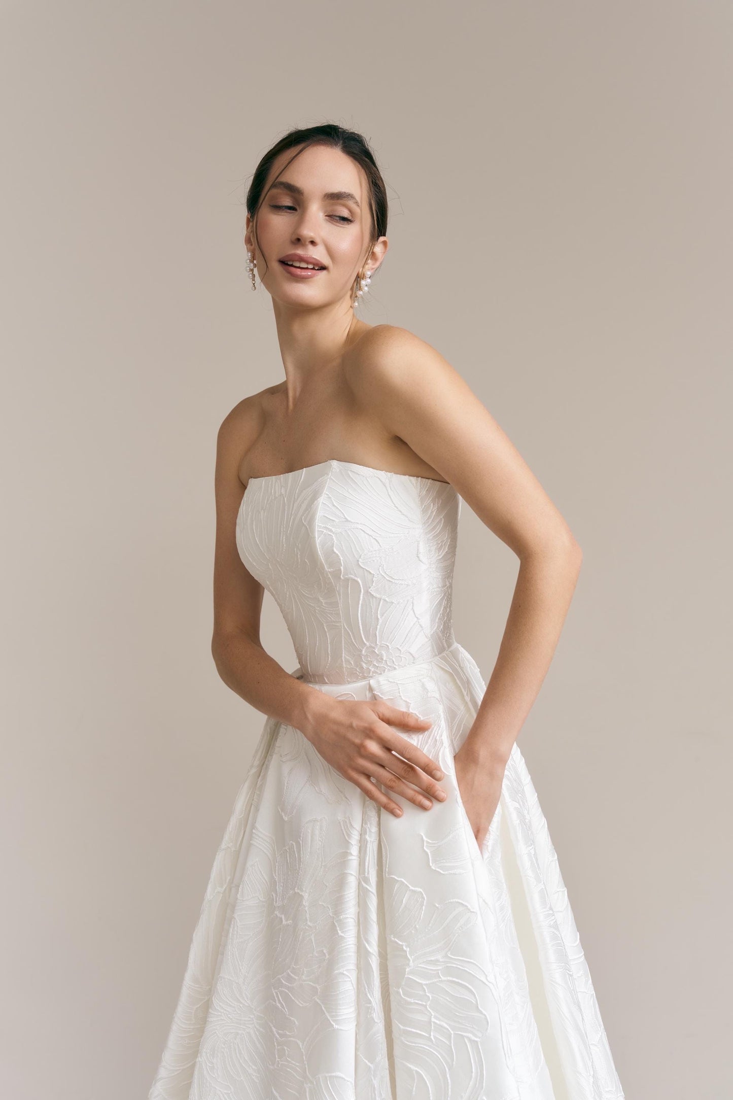 Floral Jacquard Midi Wedding Dress: Silk Blend, Tea Length