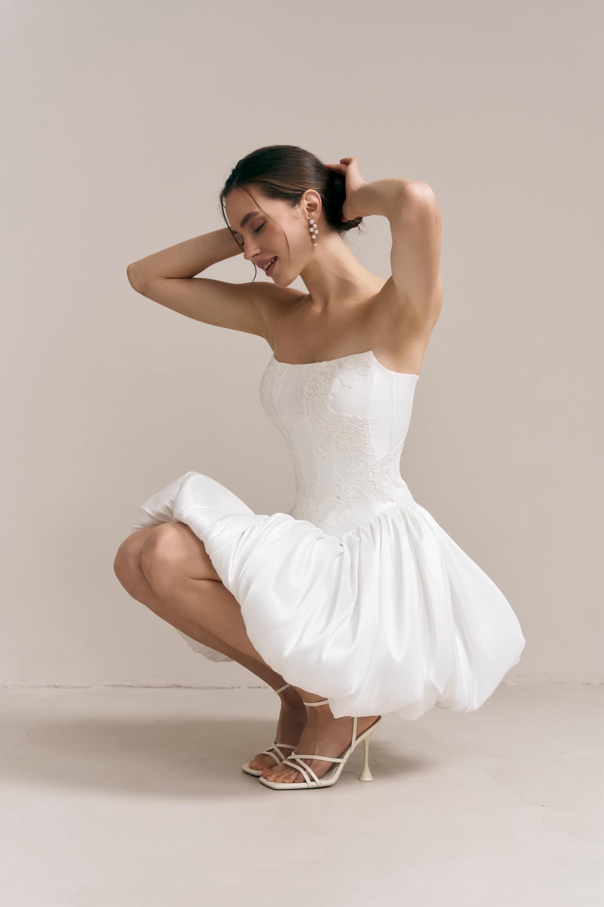 Lace Appliqué Mikado Bridal Corset: Drop Waist Wedding Top